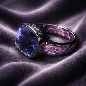David Sigal Statement Ring Sz 8.25 Surgical Steel Tanzanite Color Crystal Unique